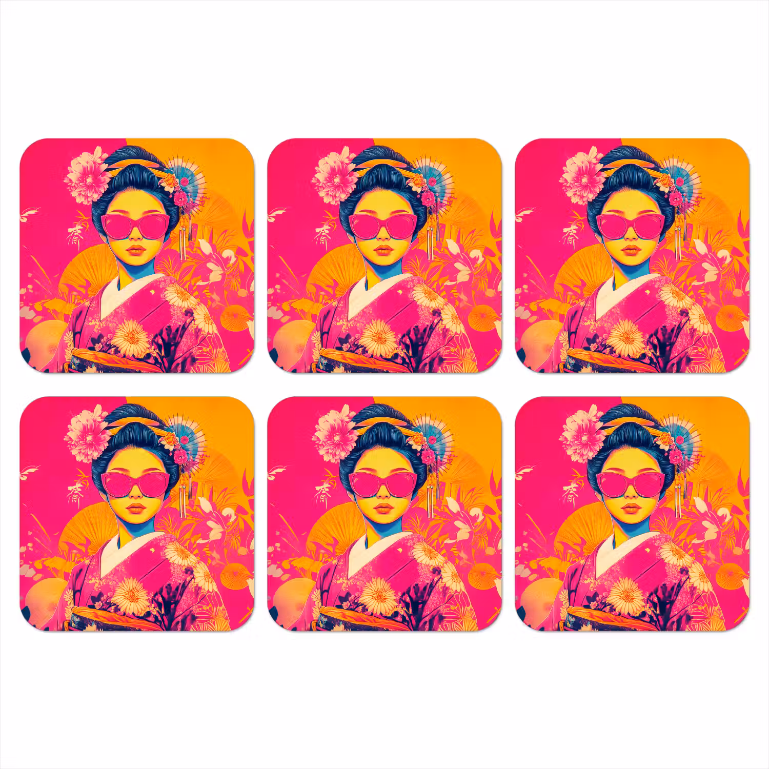 Vrouw - Zonnebril - Abstract - Oranje onderzetter kurk middel -3d