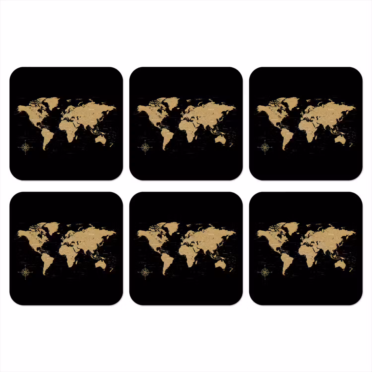 Wereldkaart - Beige - Zwart onderzetter kurk middel -3d