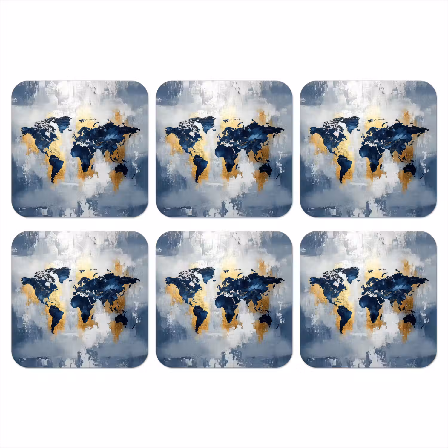 Wereldkaart - Blauw - Abstract onderzetter kurk middel -3d