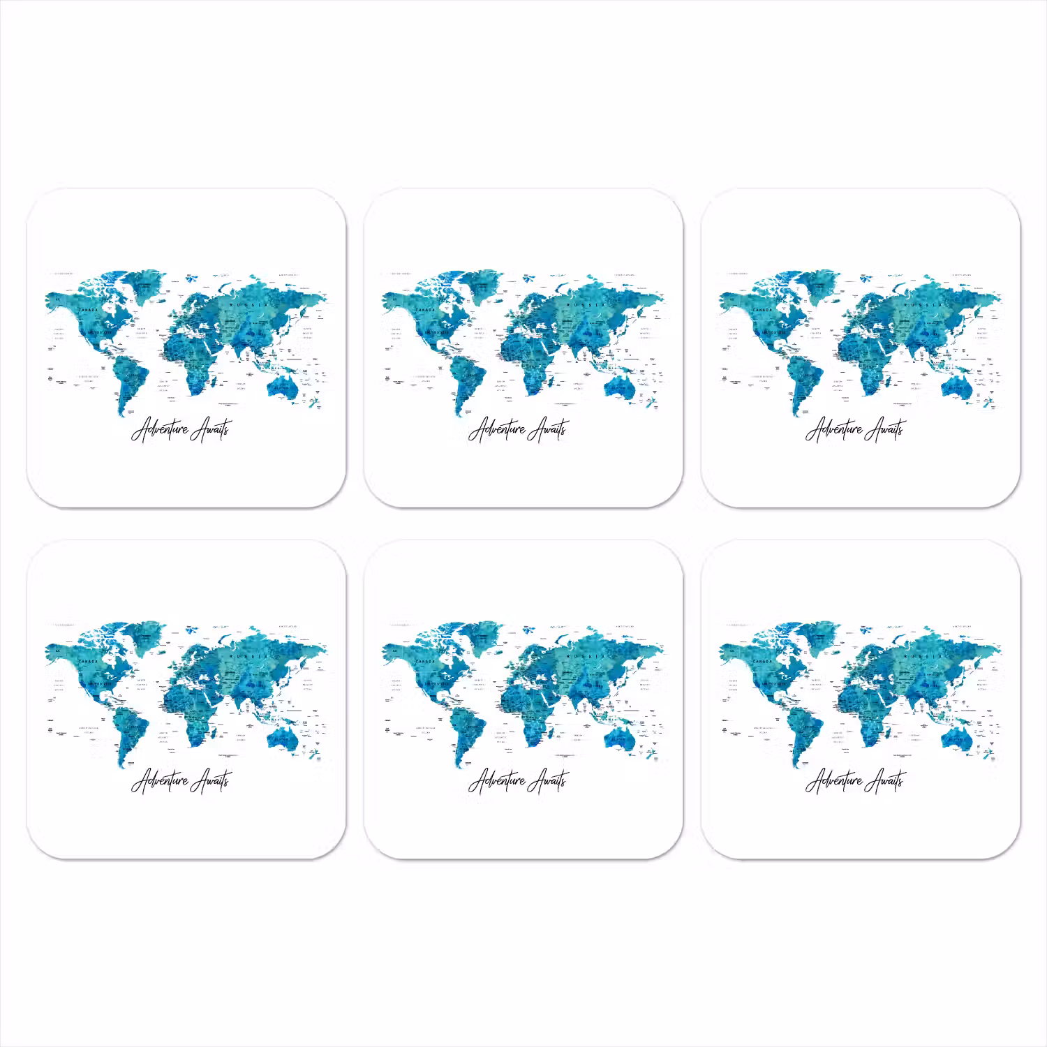 Wereldkaart - Blauw - Kleurrijk onderzetter kurk middel -3d