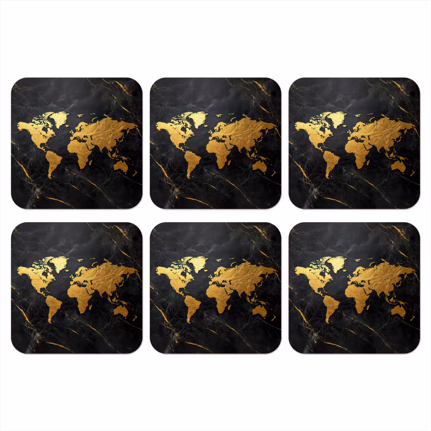 Wereldkaart - Goud - Marmer onderzetter kurk middel -3d