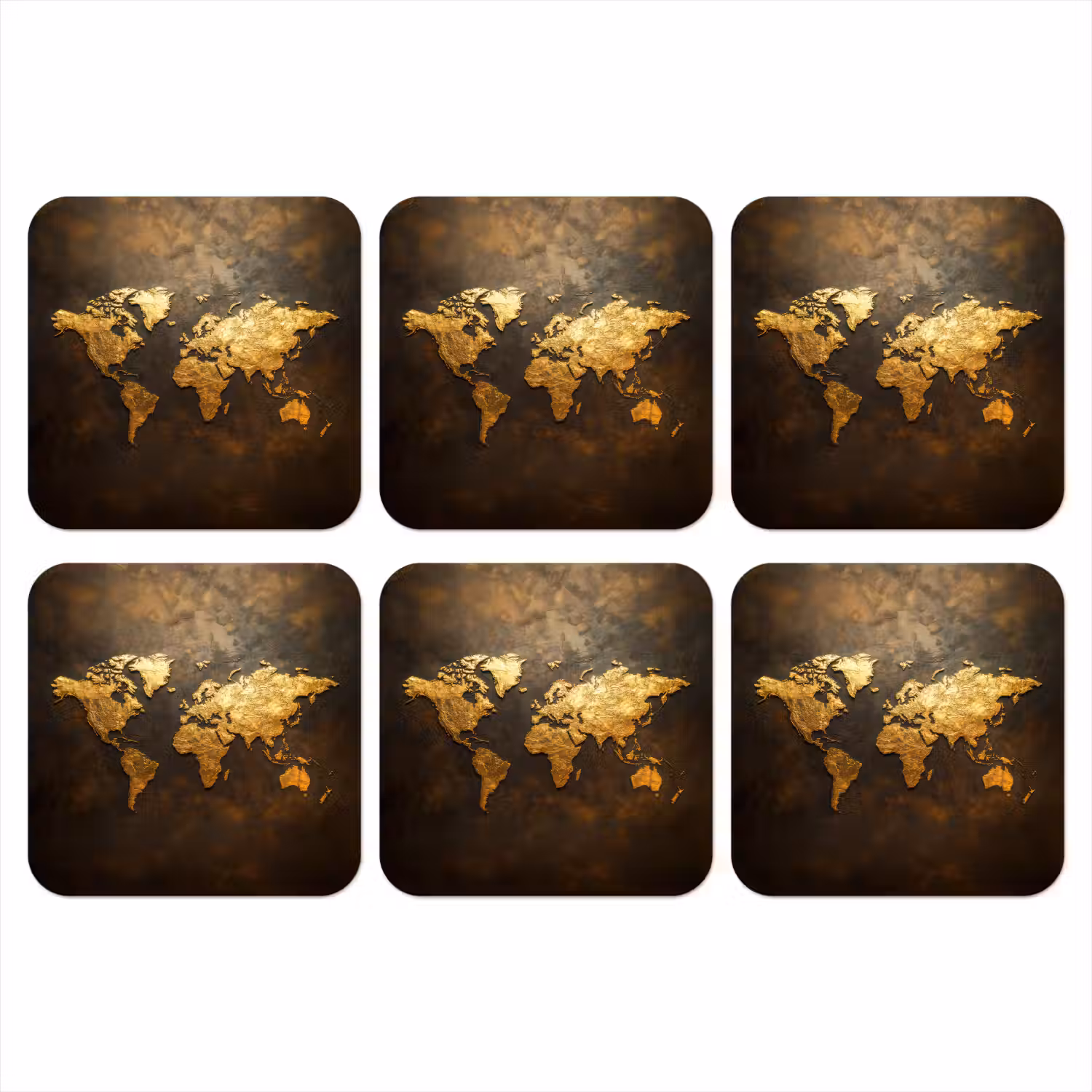 Wereldkaart - Goud - Roest onderzetter kurk middel -3d
