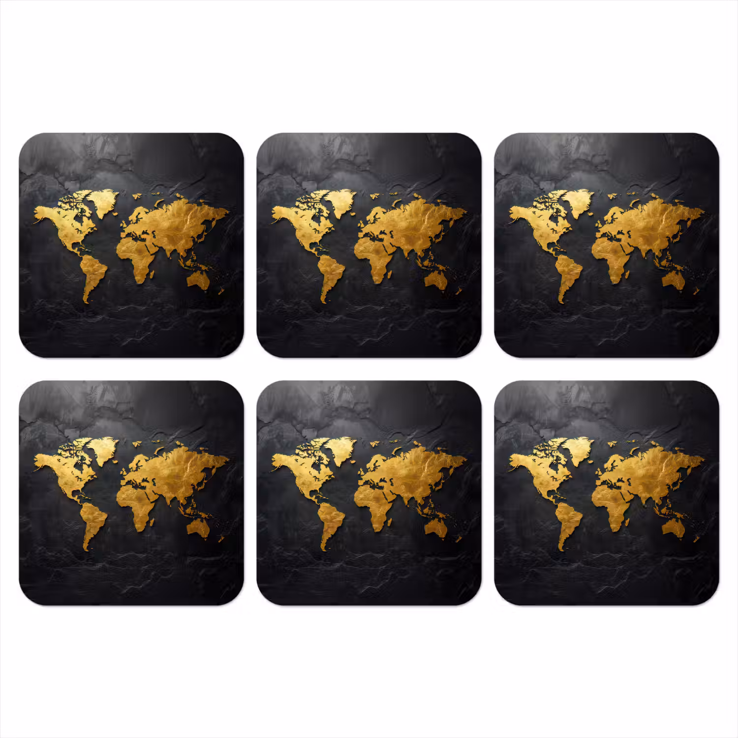 Wereldkaart - Goud - Steen onderzetter kurk middel -3d