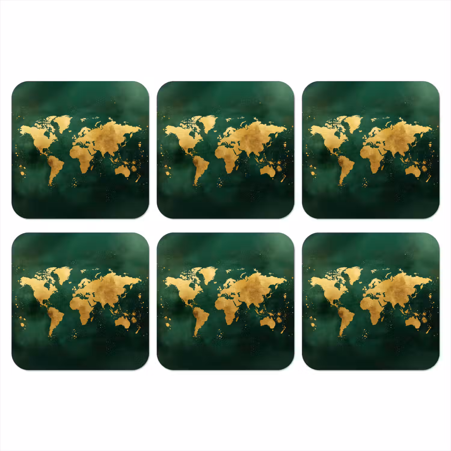Wereldkaart - Groen - Goud onderzetter kurk middel -3d