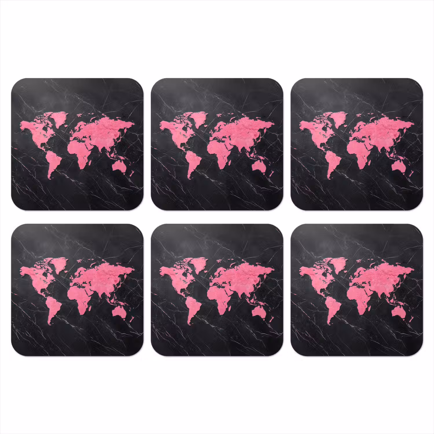 Wereldkaart - Roze - Marmer onderzetter kurk middel -3d