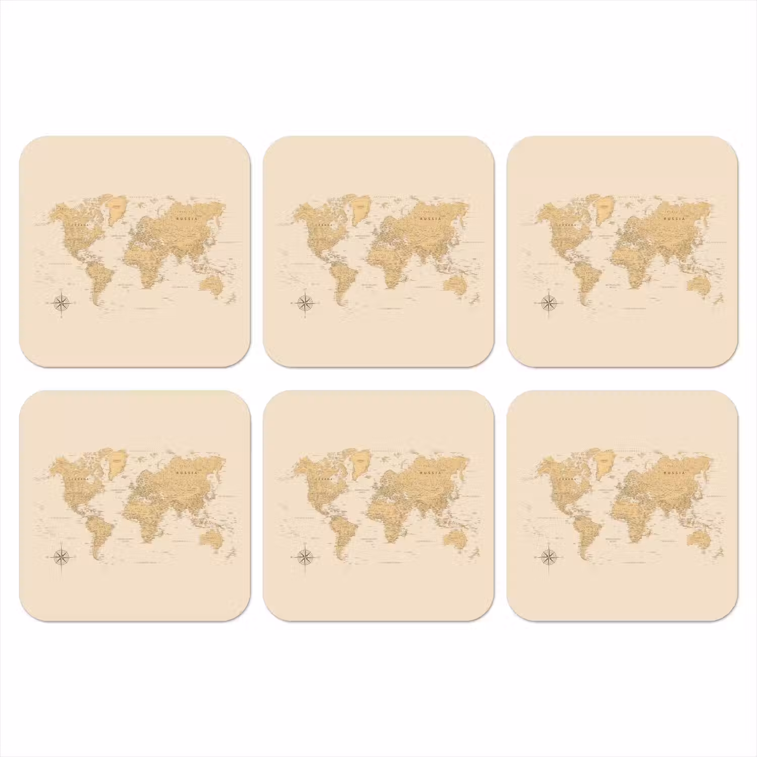 Wereldkaart - Realistisch - Beige onderzetter kurk middel -3d