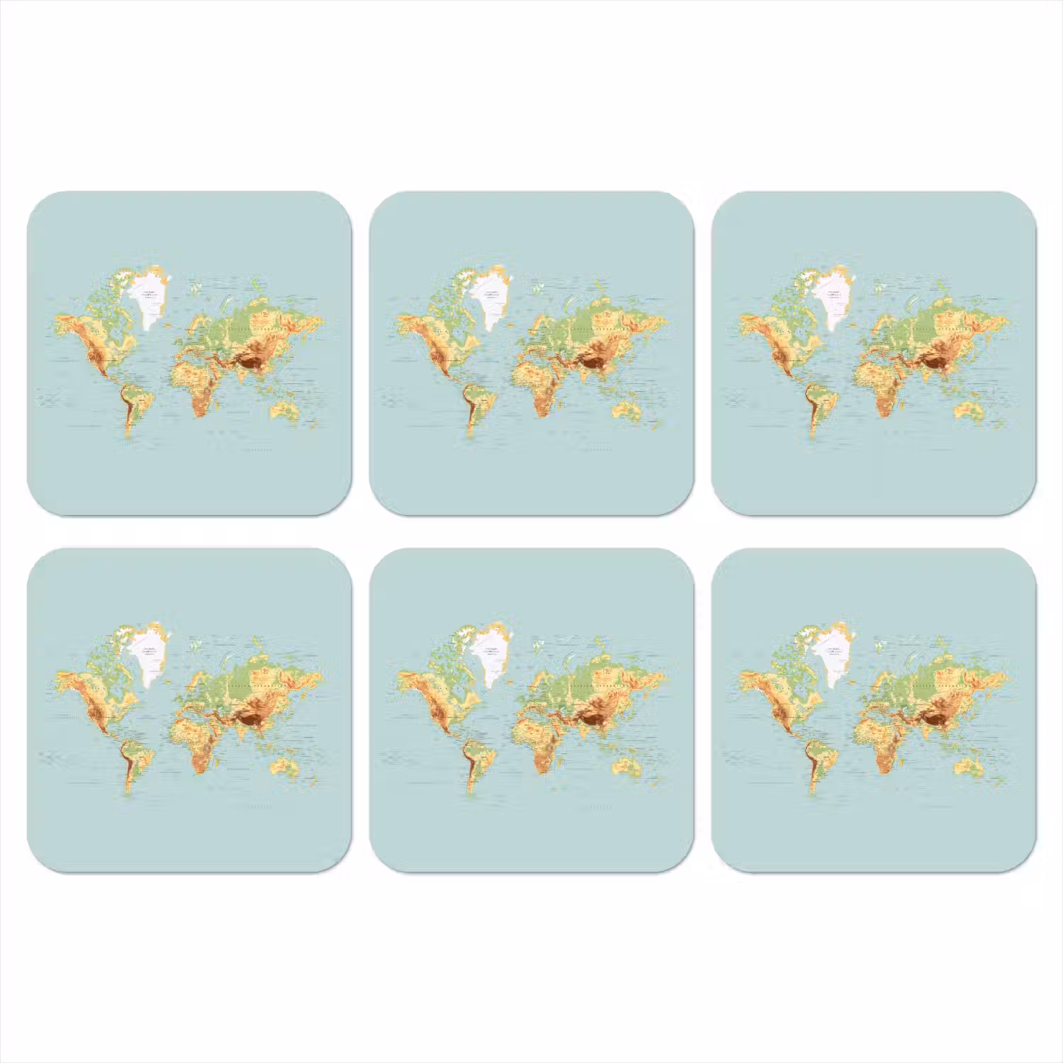 Wereldkaart - Realistisch - Blauw onderzetter kurk middel -3d