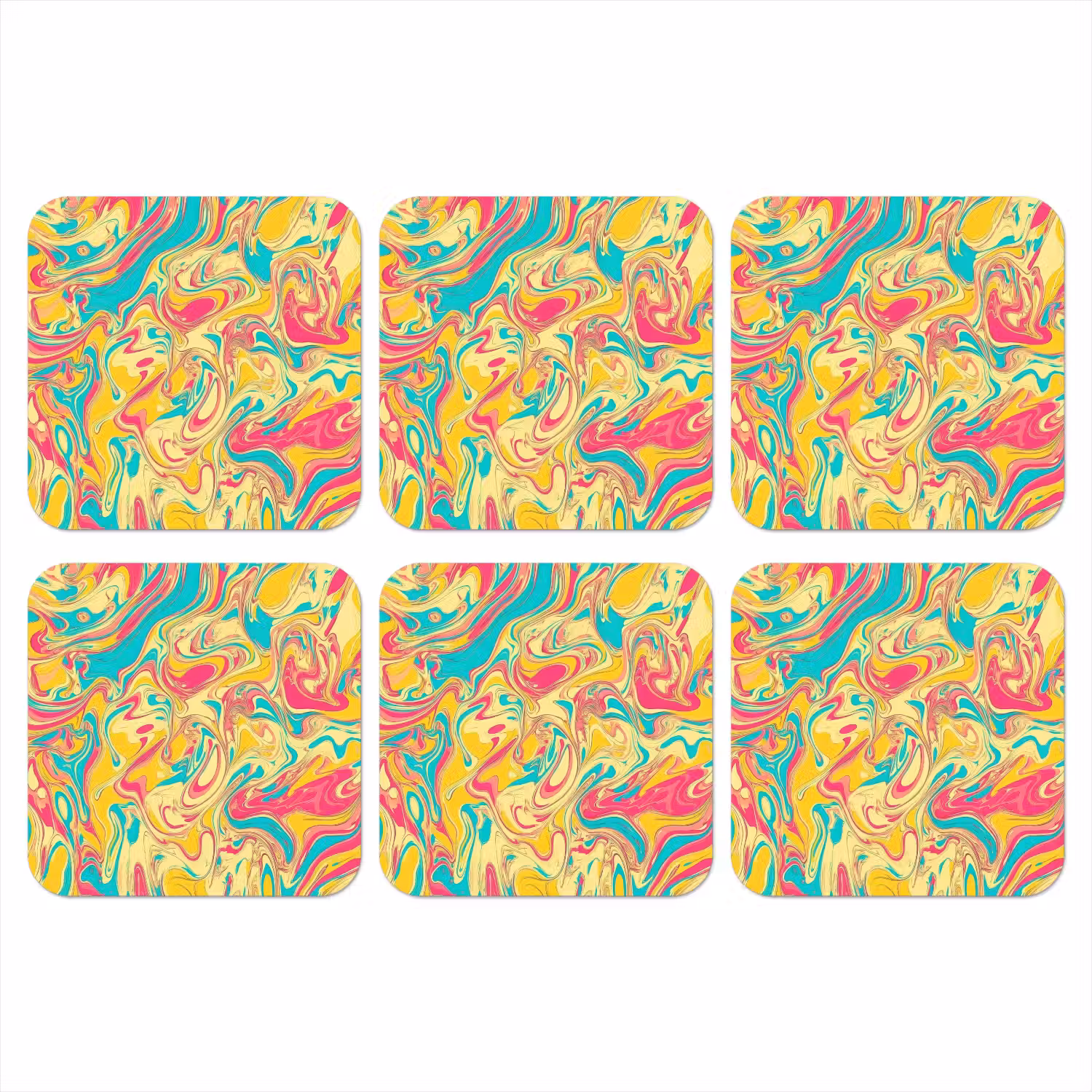 Geel - Roze - Blauw - Retro onderzetter kurk middel -3d