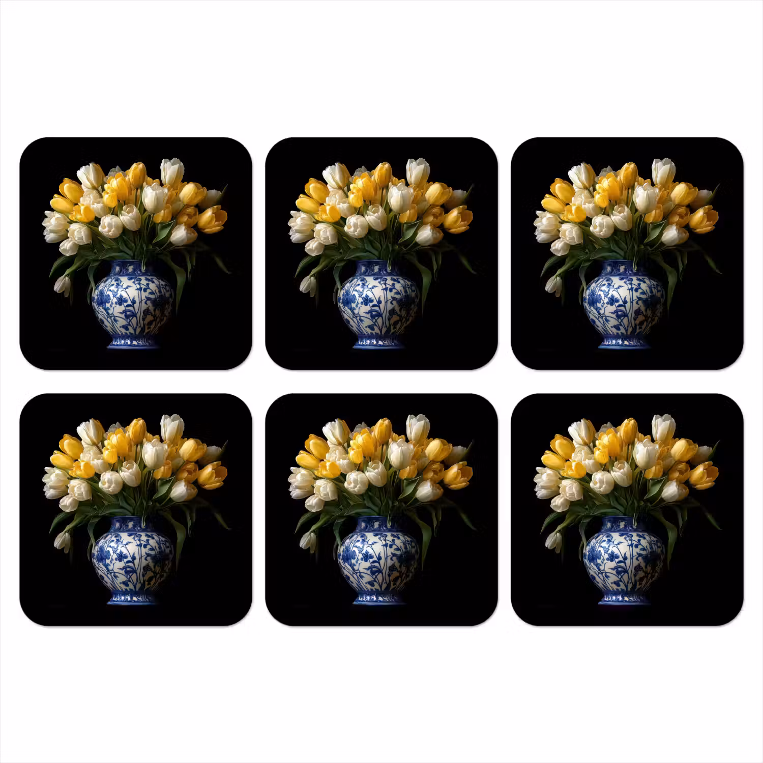 Geel - Tulpen - Vaas - Bloemen onderzetter kurk middel -3d