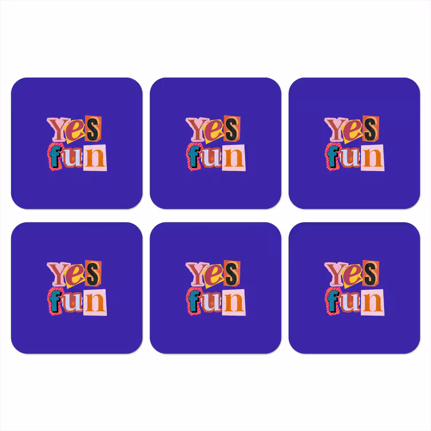 Yes fun - Kleurrijk - Collage-stijl onderzetter kurk middel -3d