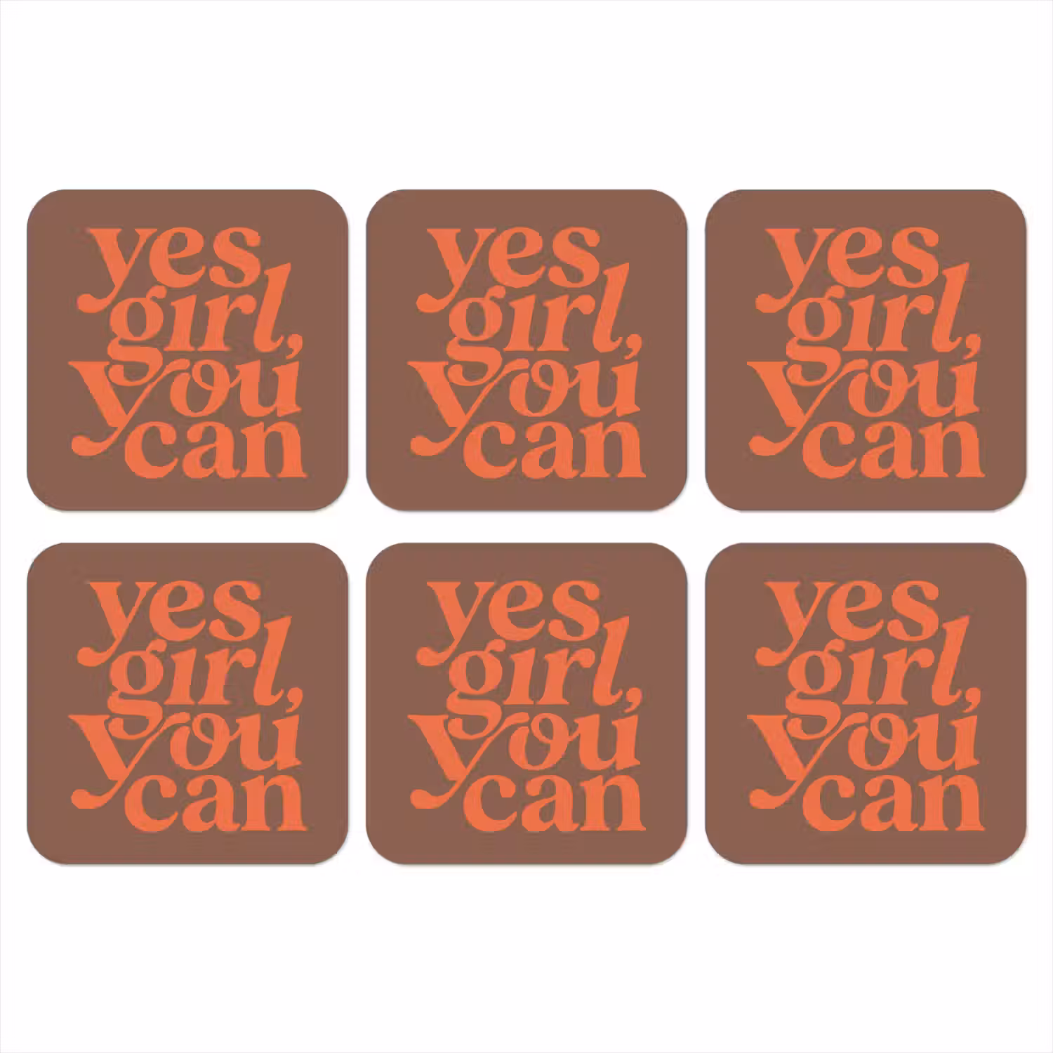 Yes girl you can - Oranje - Bruin onderzetter kurk middel -3d