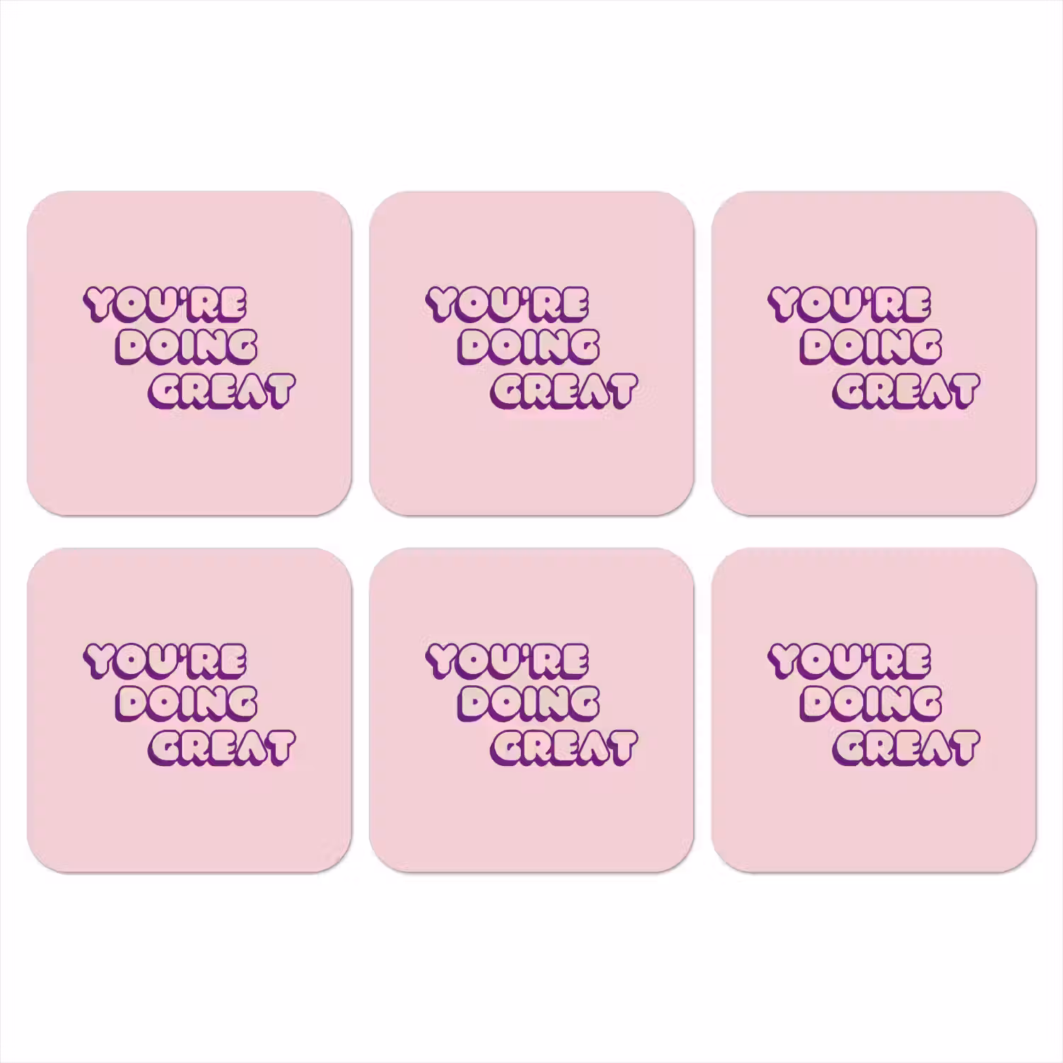 You're doing great - Roze - Bubble letters onderzetter kurk middel -3d