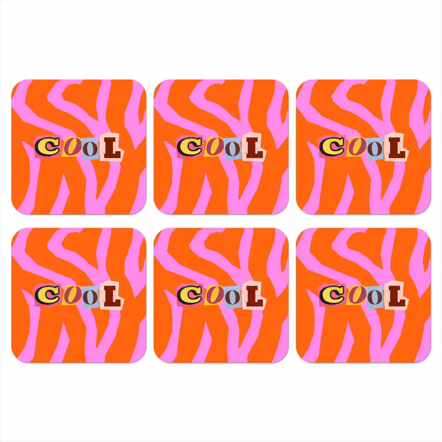 Zebraprint - Grafisch - COOL - Oranje onderzetter kurk middel -3d