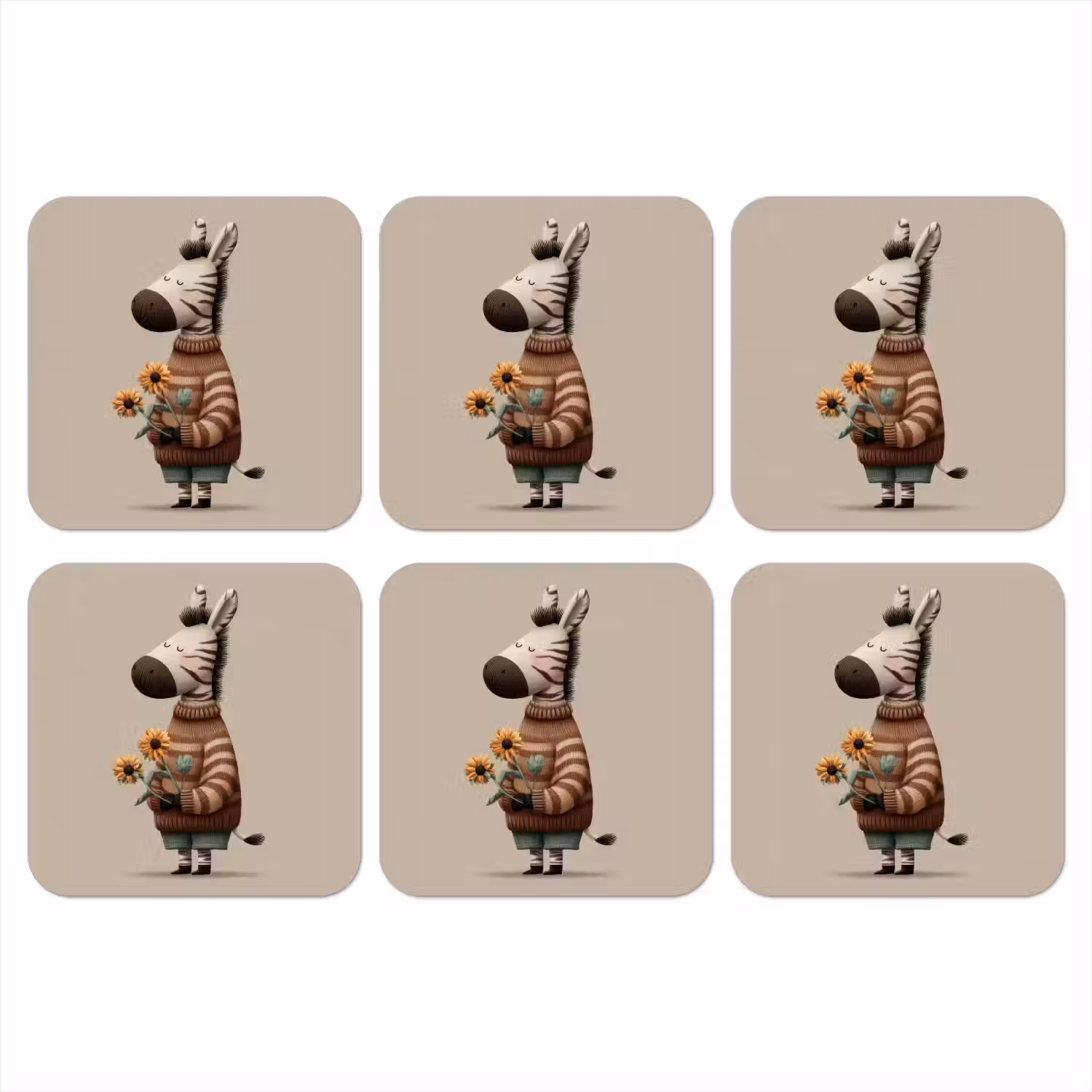 Zebra - Zonnebloemen - Warm onderzetter kurk middel -3d