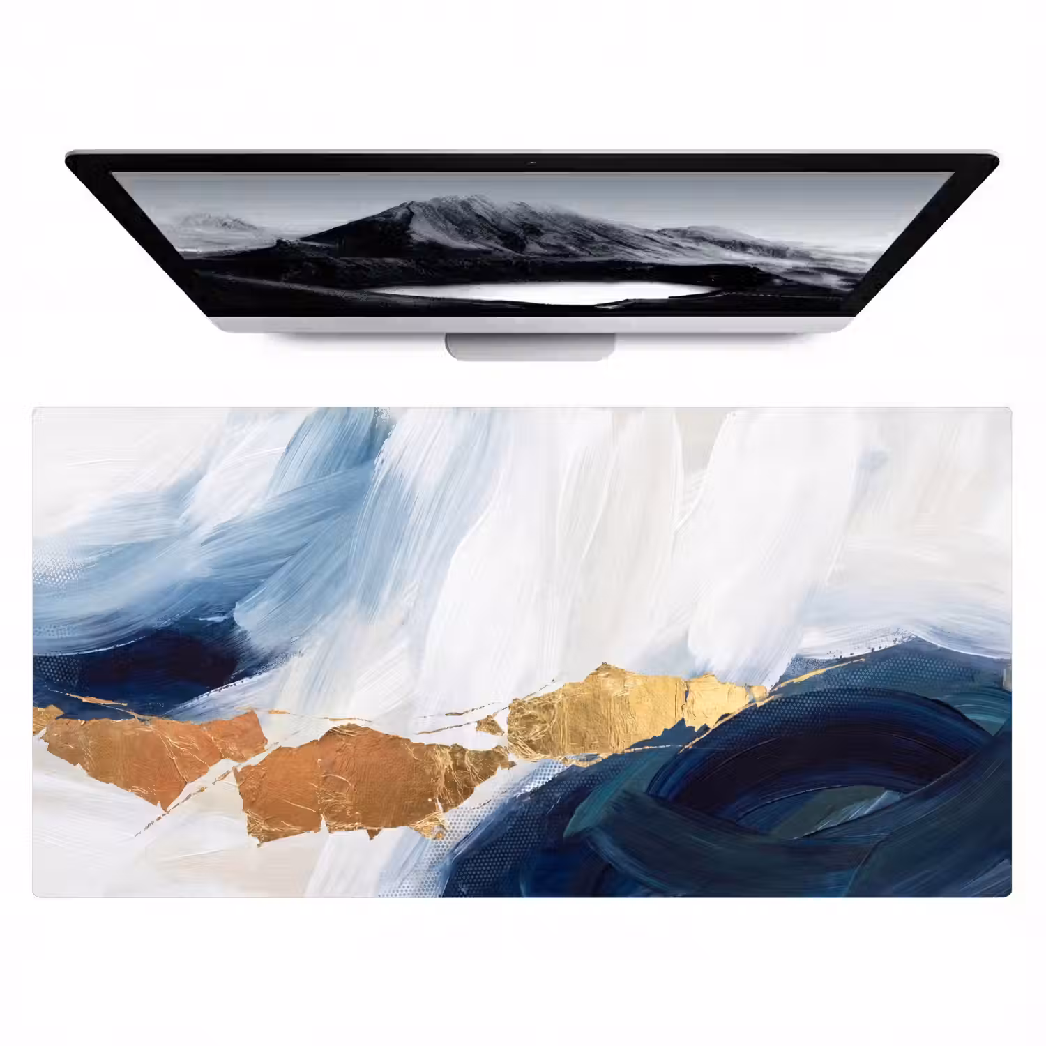 Abstract - Acryl - Blauw - Goud - Elegant Muismat XXL klein -zzz3d