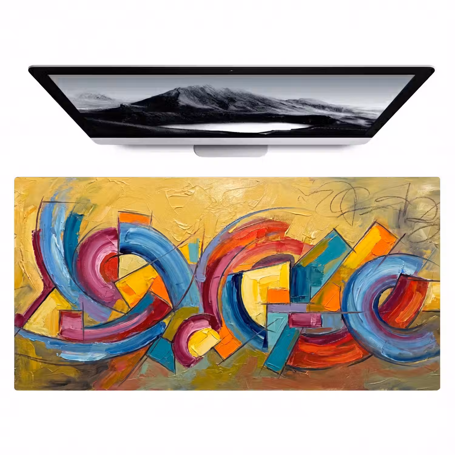 Abstract - Cirkels - Schilderij - Kleurrijk - Dynamisch Muismat XXL klein -zzz3d