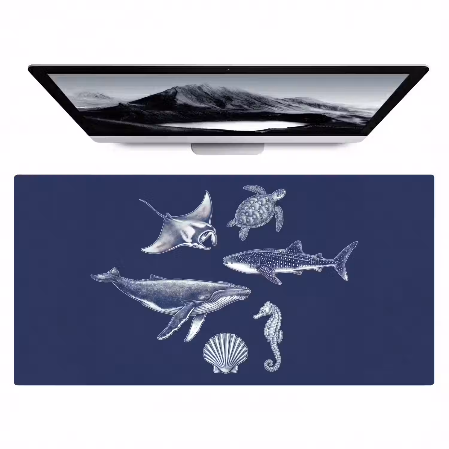 Dieren - Zeeleven - Oceaan - Graveren - Blauw Muismat XXL klein -zzz3d
