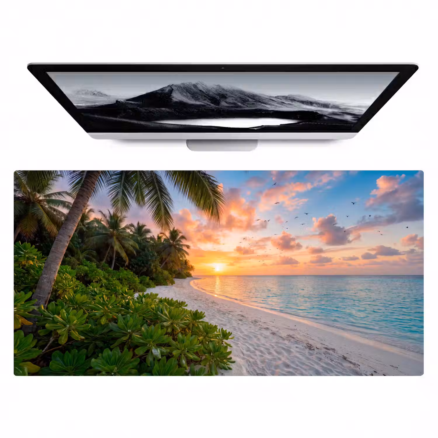 Strand - Zonsondergang - Palmbomen - Tropisch - Natuur Muismat XXL klein -zzz3d