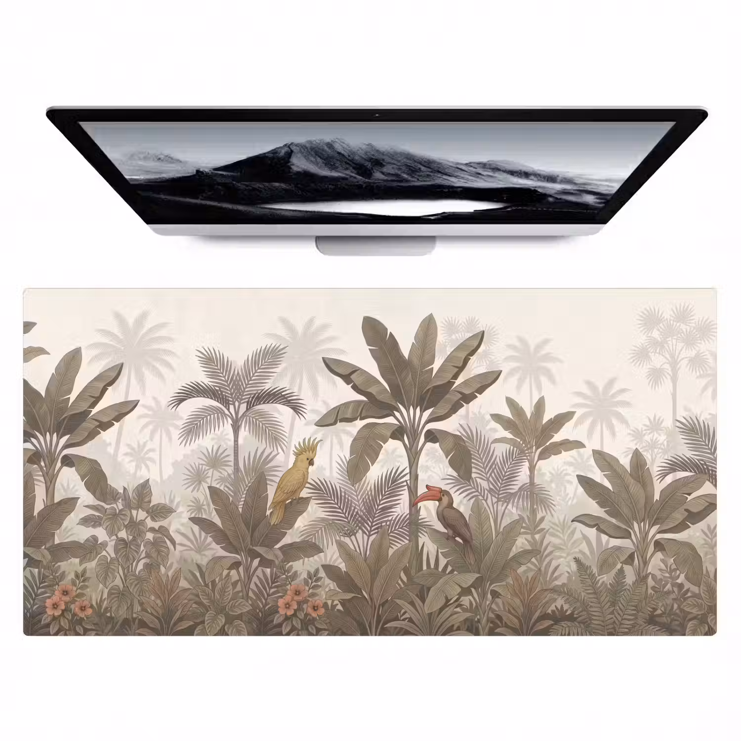 Vogel - Jungle - Tropisch - Illustratie - Groen Muismat XXL klein -zzz3d