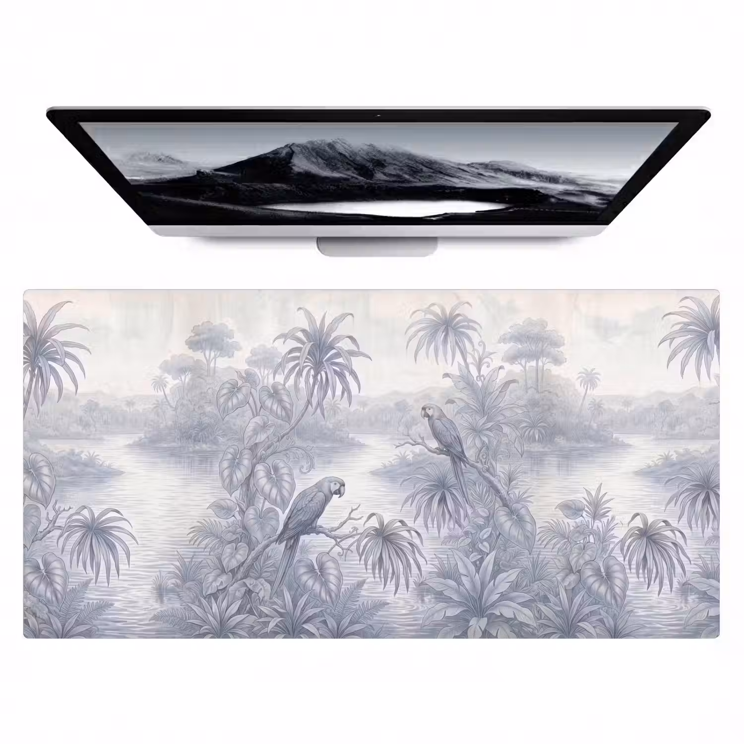 Vogel - Rivier - Tropisch - Illustratie - Blauw Muismat XXL klein -zzz3d