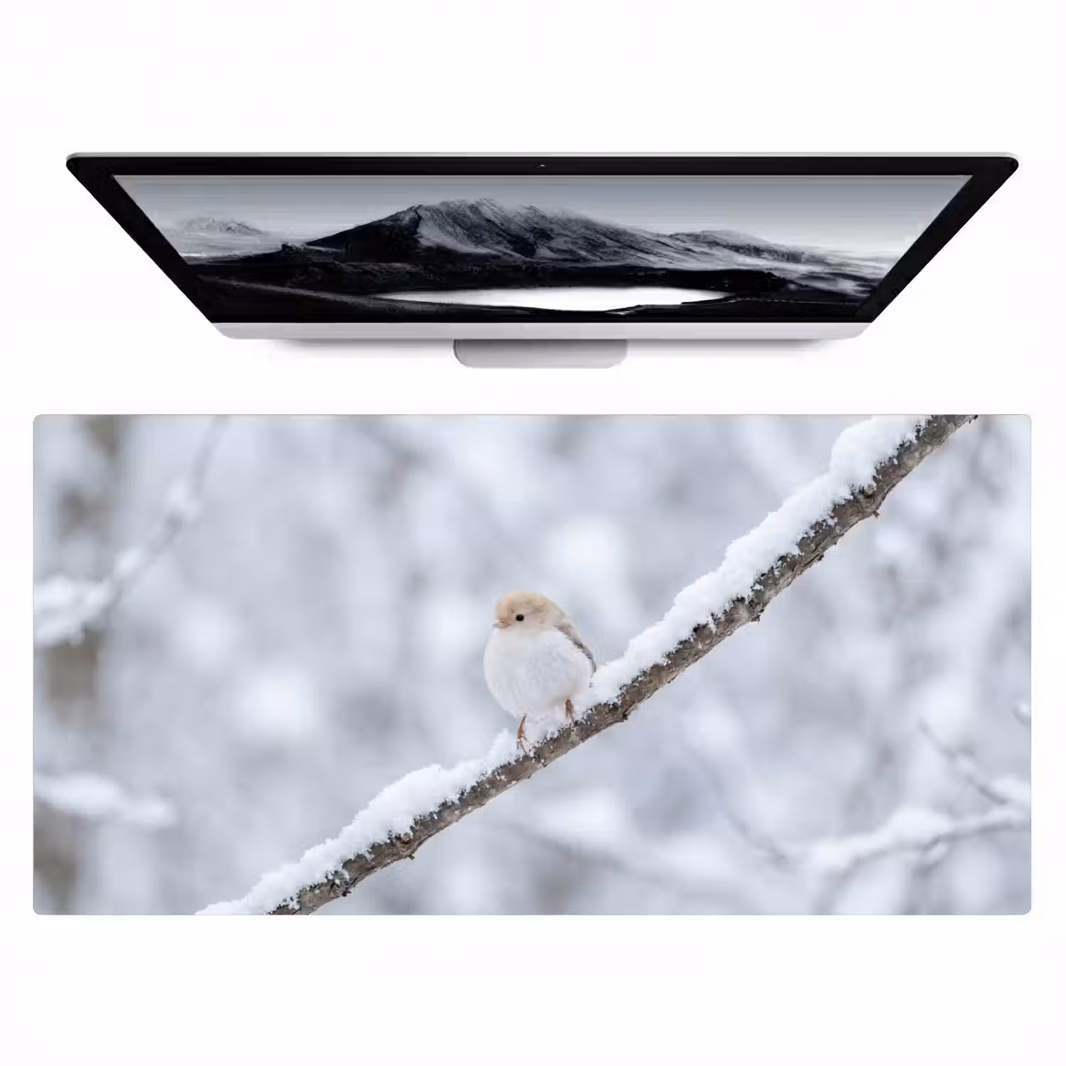 Vogeltje - Sneeuw - Tak - Winter - Zacht Muismat XXL klein -zzz3d