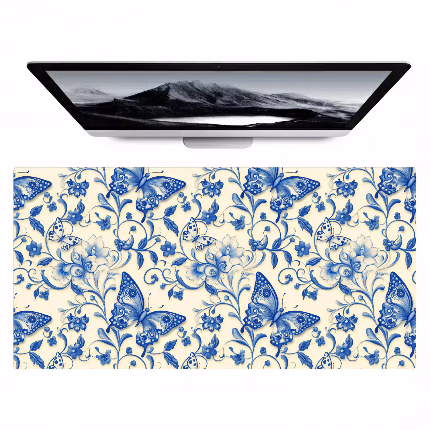 Vlinders - Bloemen - Blauw - Botanisch Muismat XXL klein 681 -zzz3d