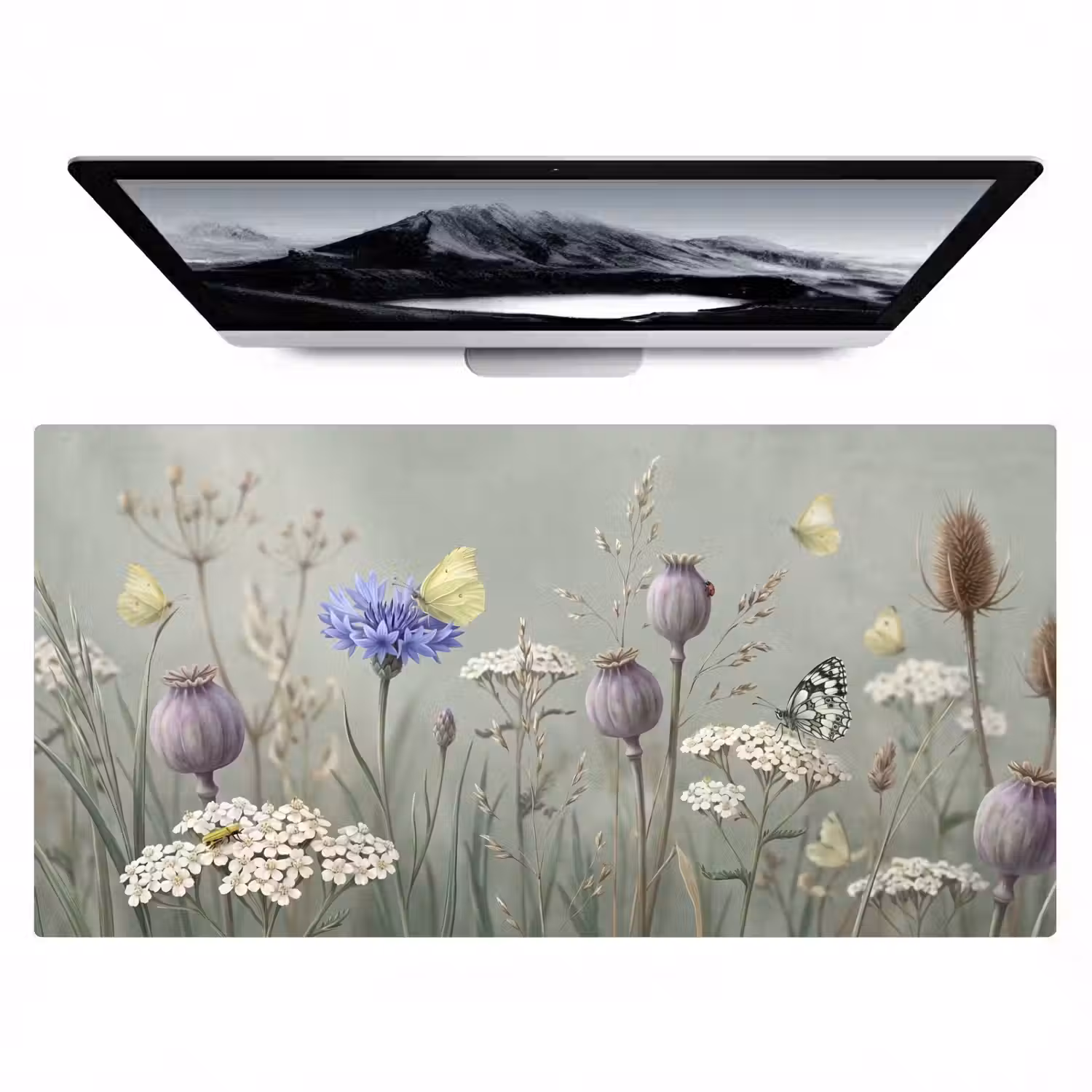 Vlinders - Wildbloemen - Illustratie - Kleurrijk Muismat XXL klein -zzz3d
