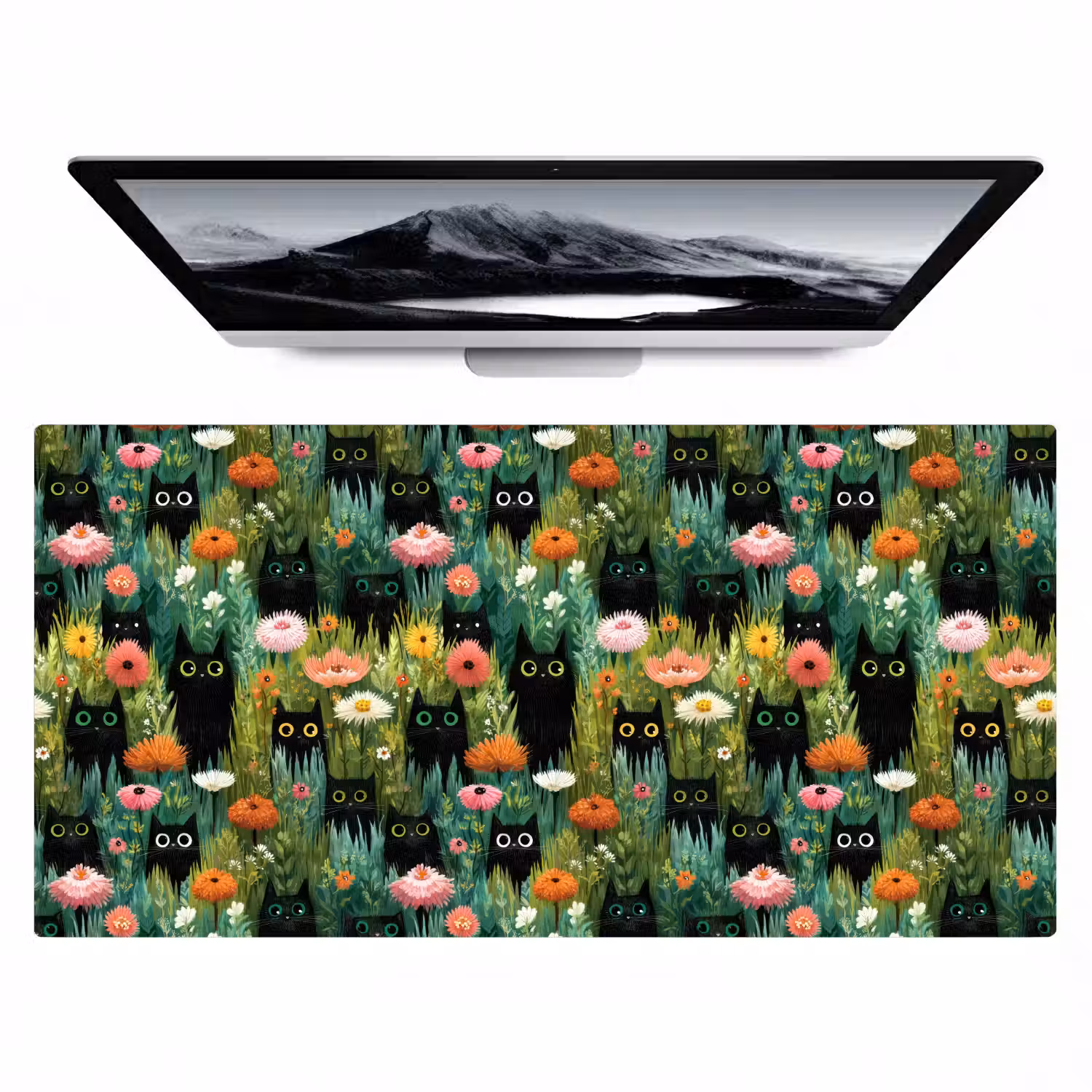 Katten - Bloemen - Kleurrijk Muismat XXL klein 681 -zzz3d