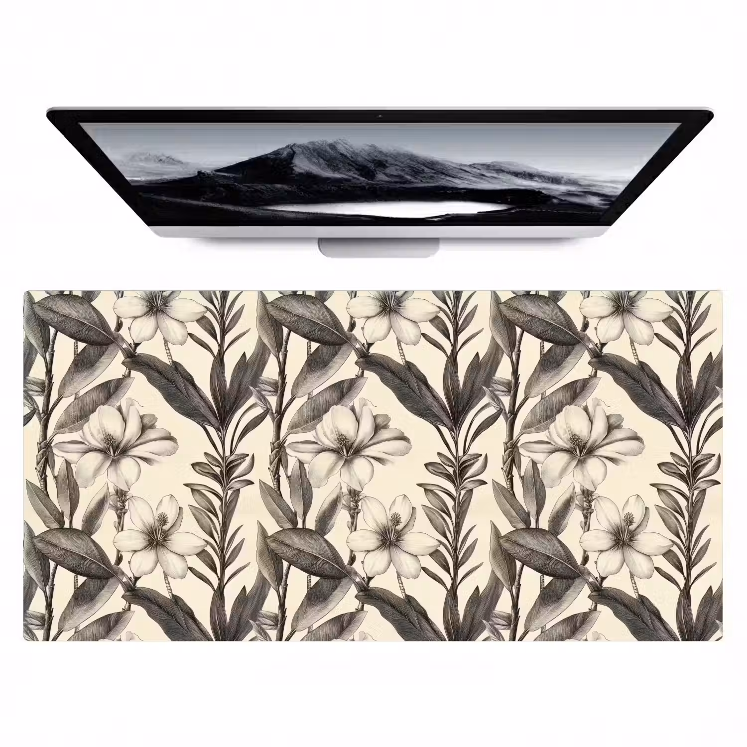 Klassiek - Botanisch - Zwart - Beige Muismat XXL klein 681 -zzz3d