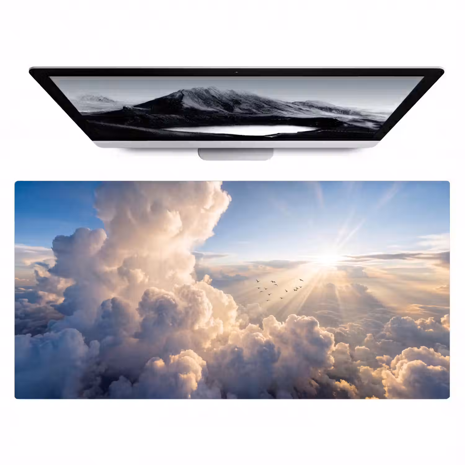 Wolken - Zonnestralen - Natuur - Wit Muismat XXL klein -zzz3d