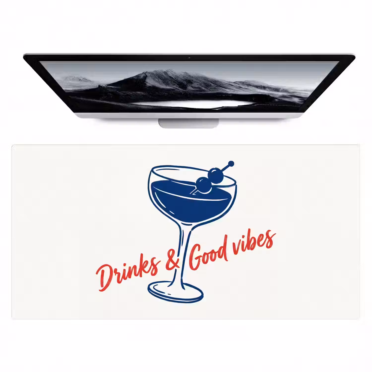 Cocktail - Glas - Illustratie - Blauw - Wit Muismat XXL klein -zzz3d