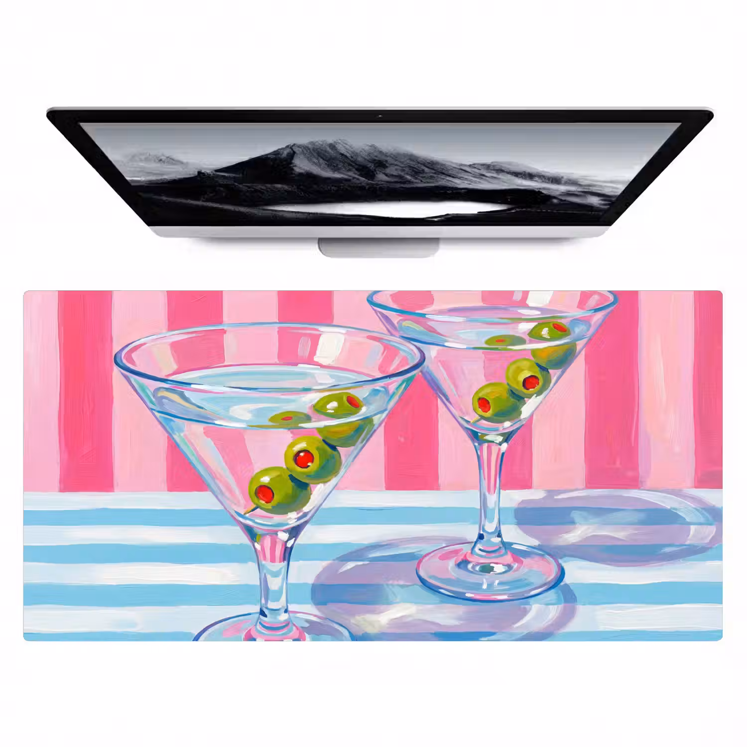 Cocktail - Olijven - Kunst - Modern - Roze Muismat XXL klein -zzz3d