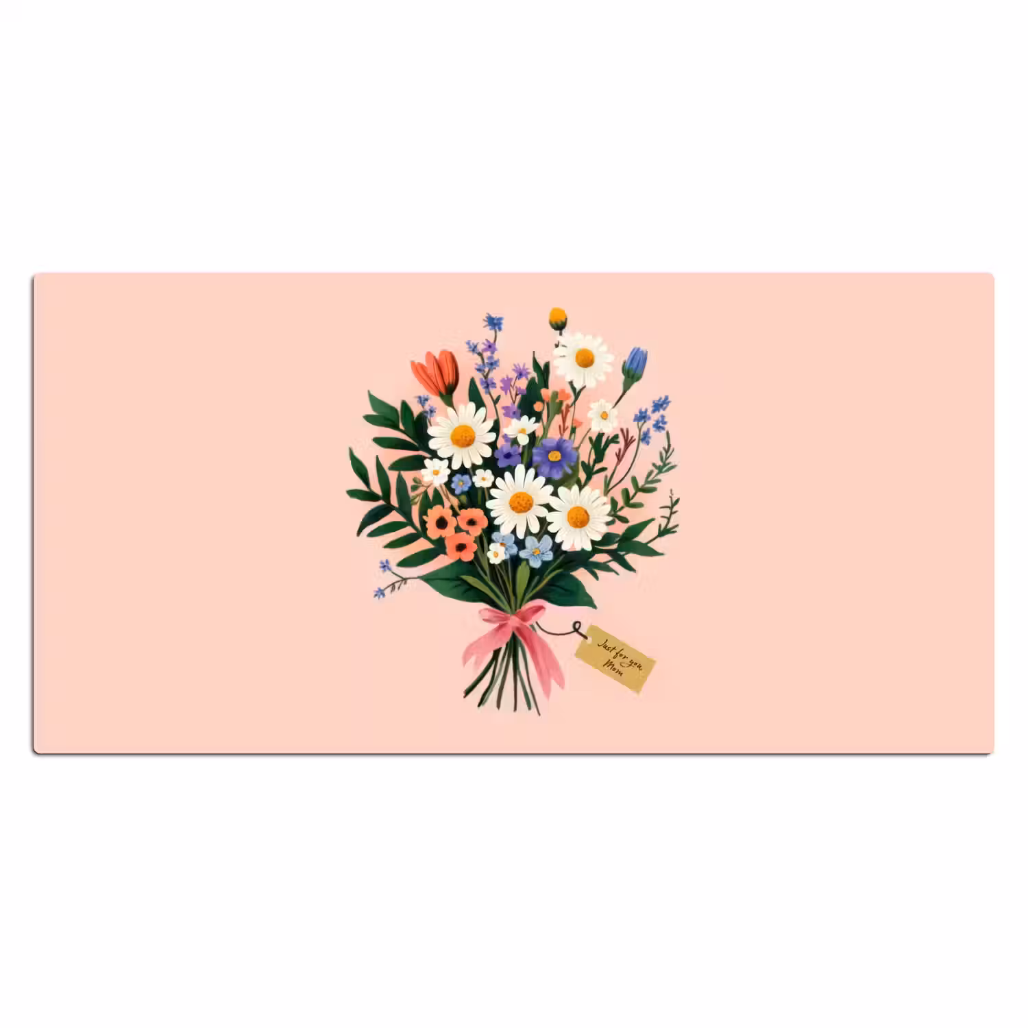 Margrieten - Boeket - Strikje - Roze Muismat XXL klein -3d_leeg
