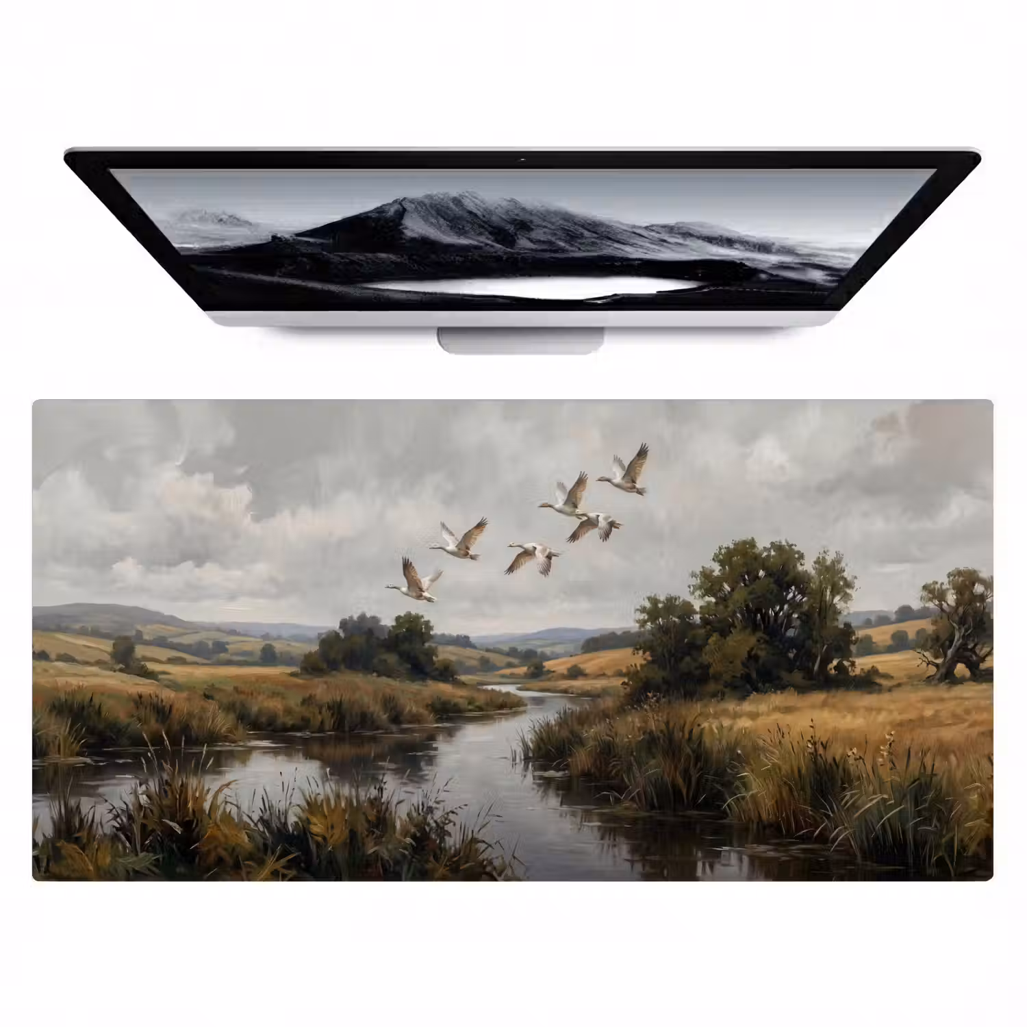 Eenden - Rivier - Landschap - Vlucht - Nostalgisch Muismat XXL klein -zzz3d