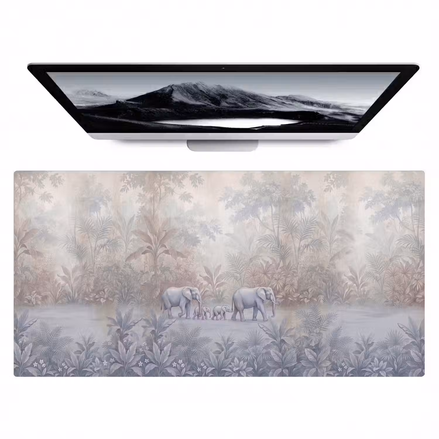Olifant - Familie - Jungle - Illustratie - Grijs Muismat XXL klein -zzz3d