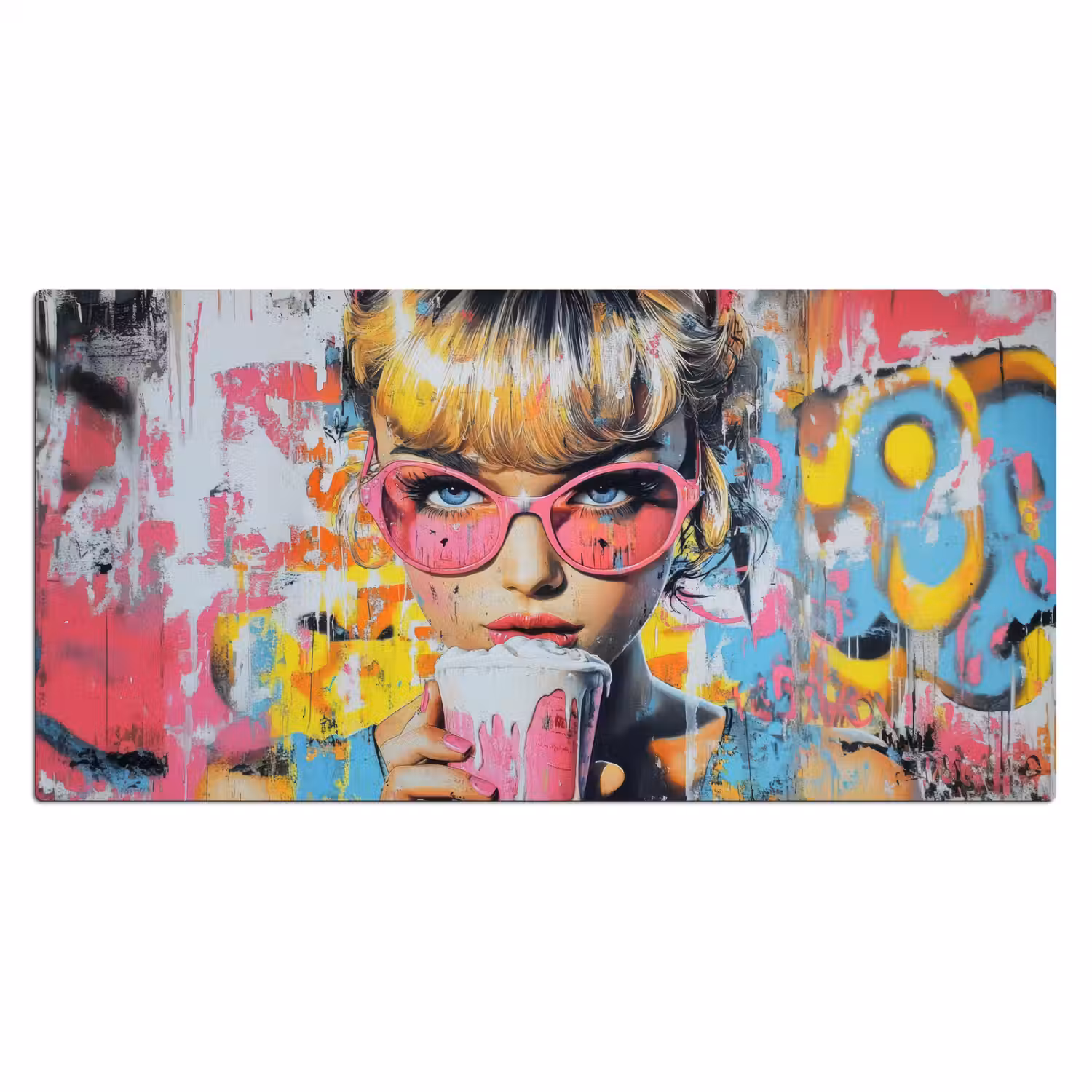 Expressief - Milkshake - Vrouw - Felle kleuren Muismat XXL klein -3d_leeg