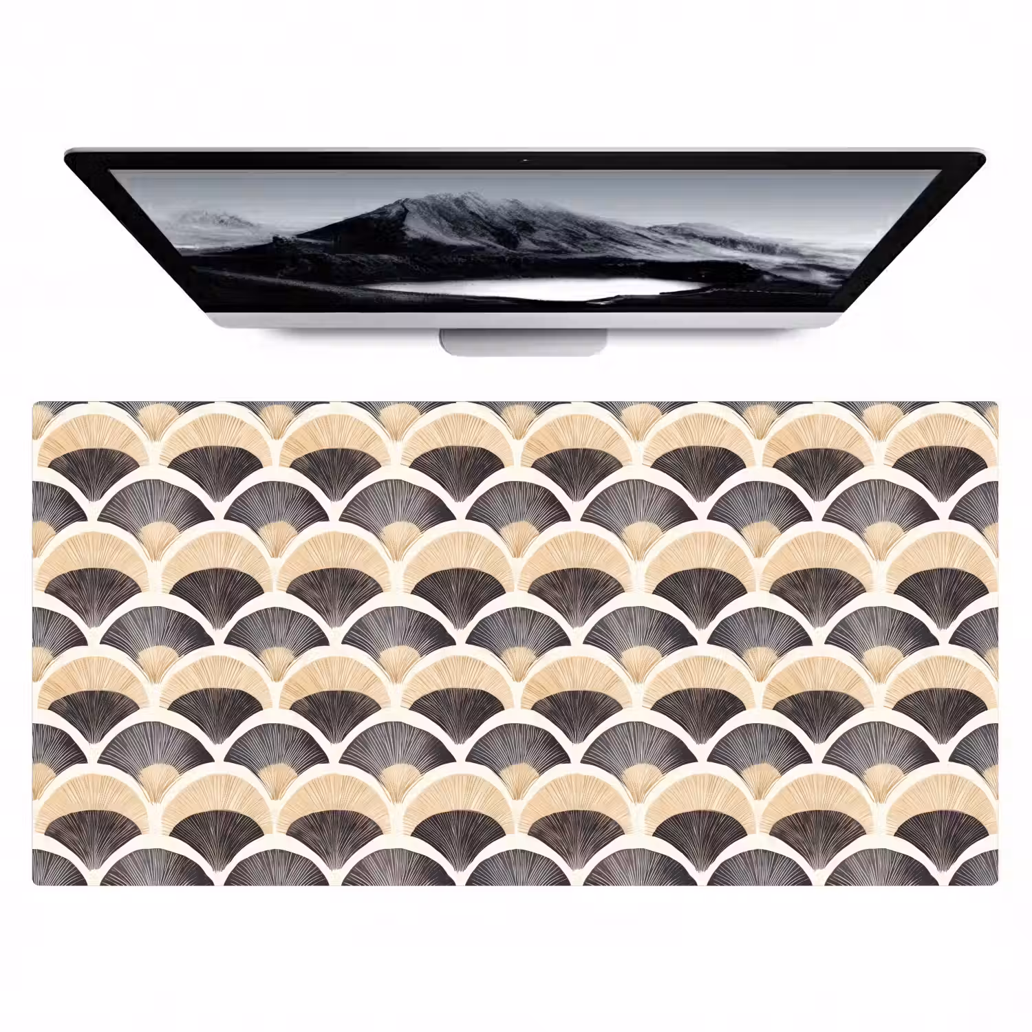 Waaier - Patroon - Zwart - Beige Muismat XXL klein 681 -zzz3d