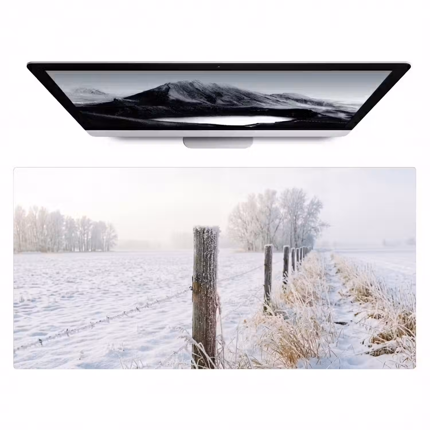 Hek - Sneeuw - Mist - Platteland - Nostalgisch Muismat XXL klein -zzz3d