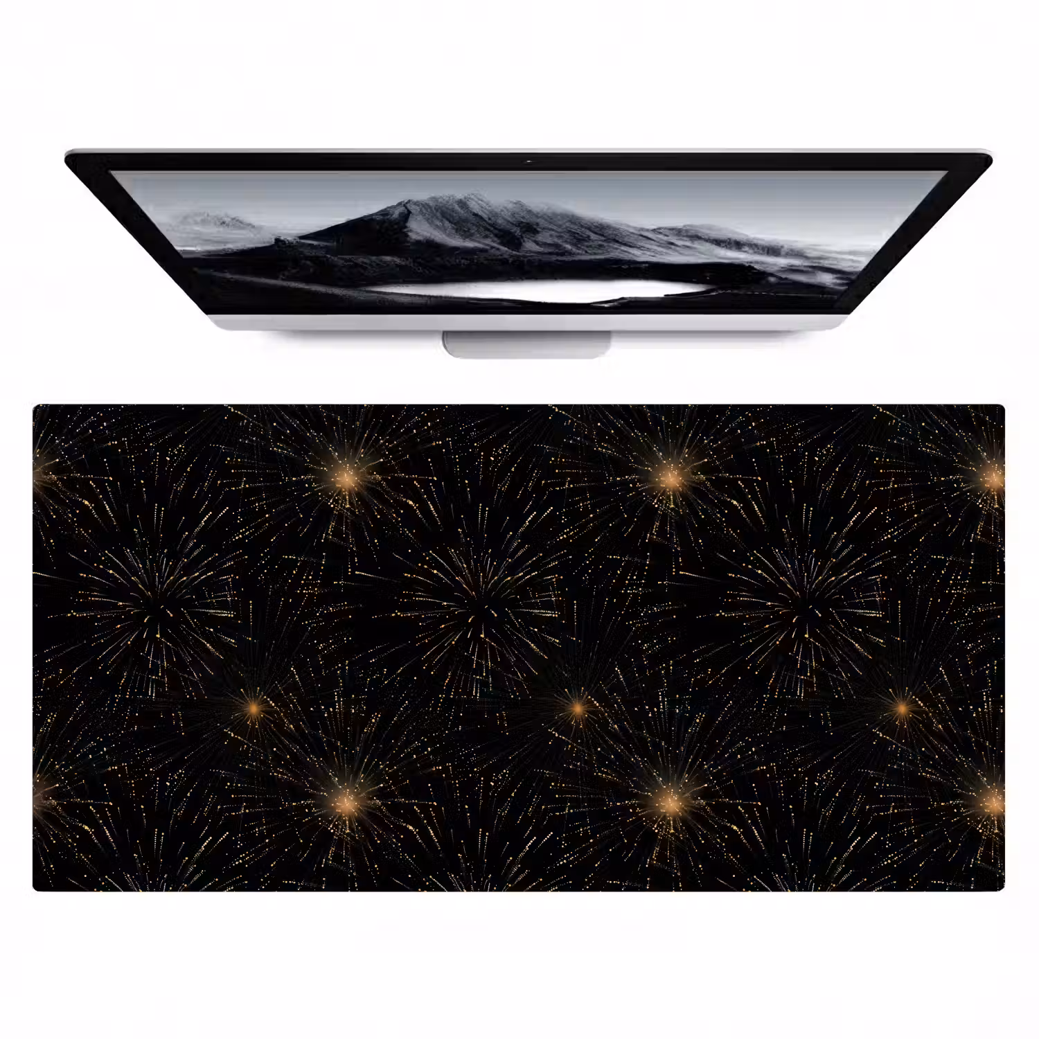 Vuurwerk - Patroon - Feestelijk - Goud - Zwart Muismat XXL klein 681 -zzz3d