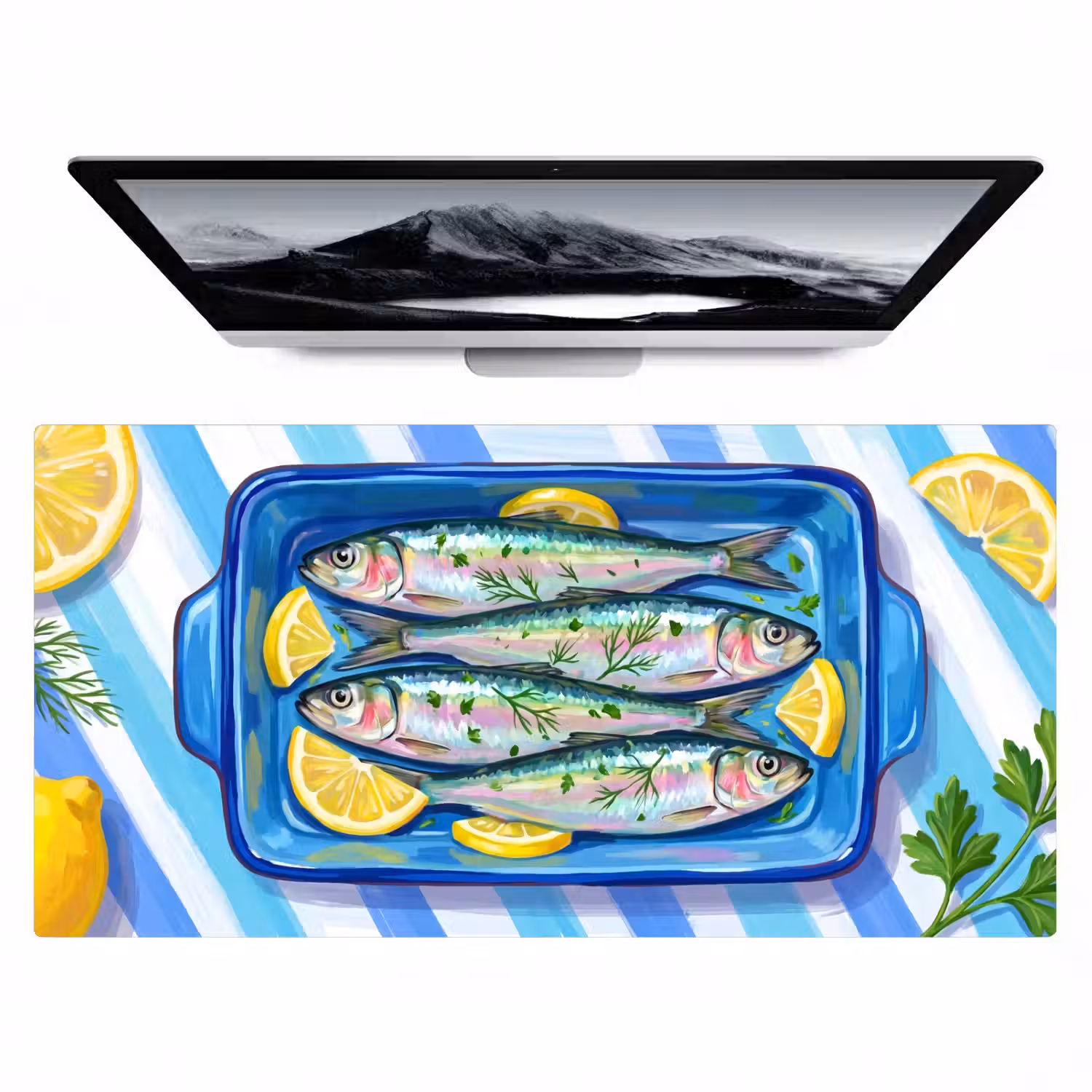 Vis - Citroen - Kruiden - Eten - Blauw Muismat XXL klein -zzz3d