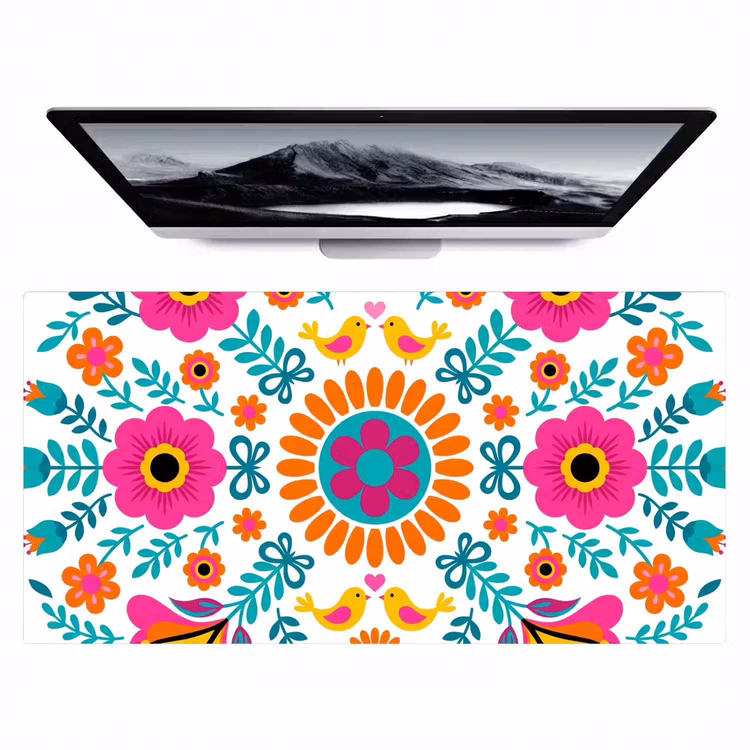 Bloemen - Vogel - Patroon - Kleurrijk - Modern Muismat XXL klein -zzz3d