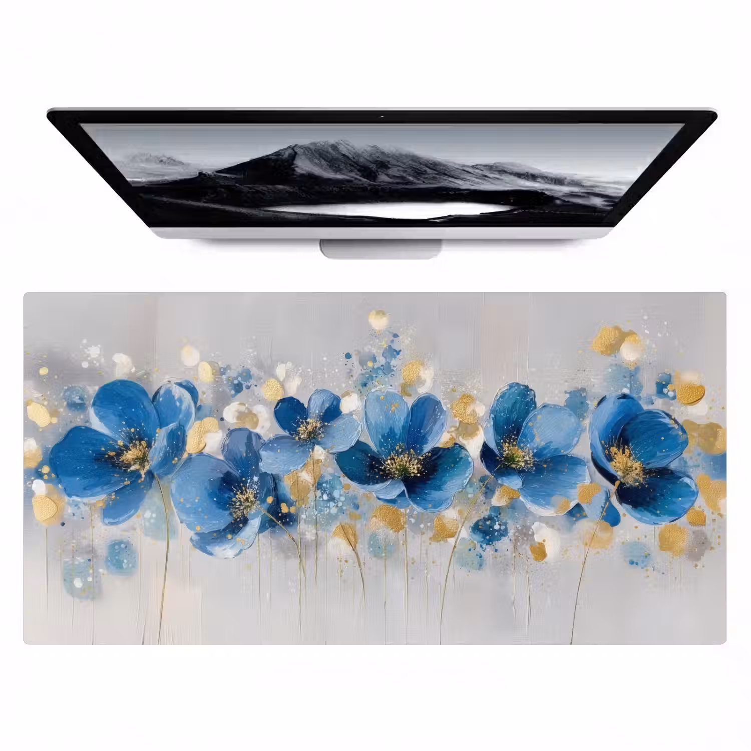 Bloemen - Blauw - Abstract Muismat XXL klein -zzz3d
