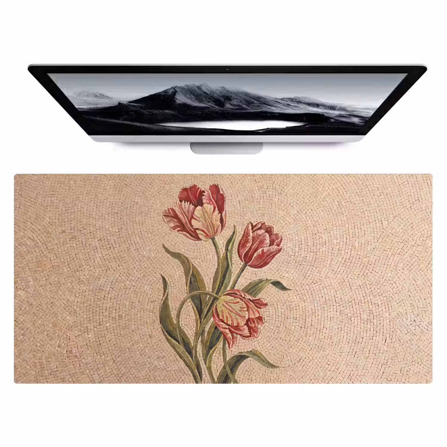 Bloemen - Mozaïek - Rood - Groen - Kunst Muismat XXL klein -zzz3d