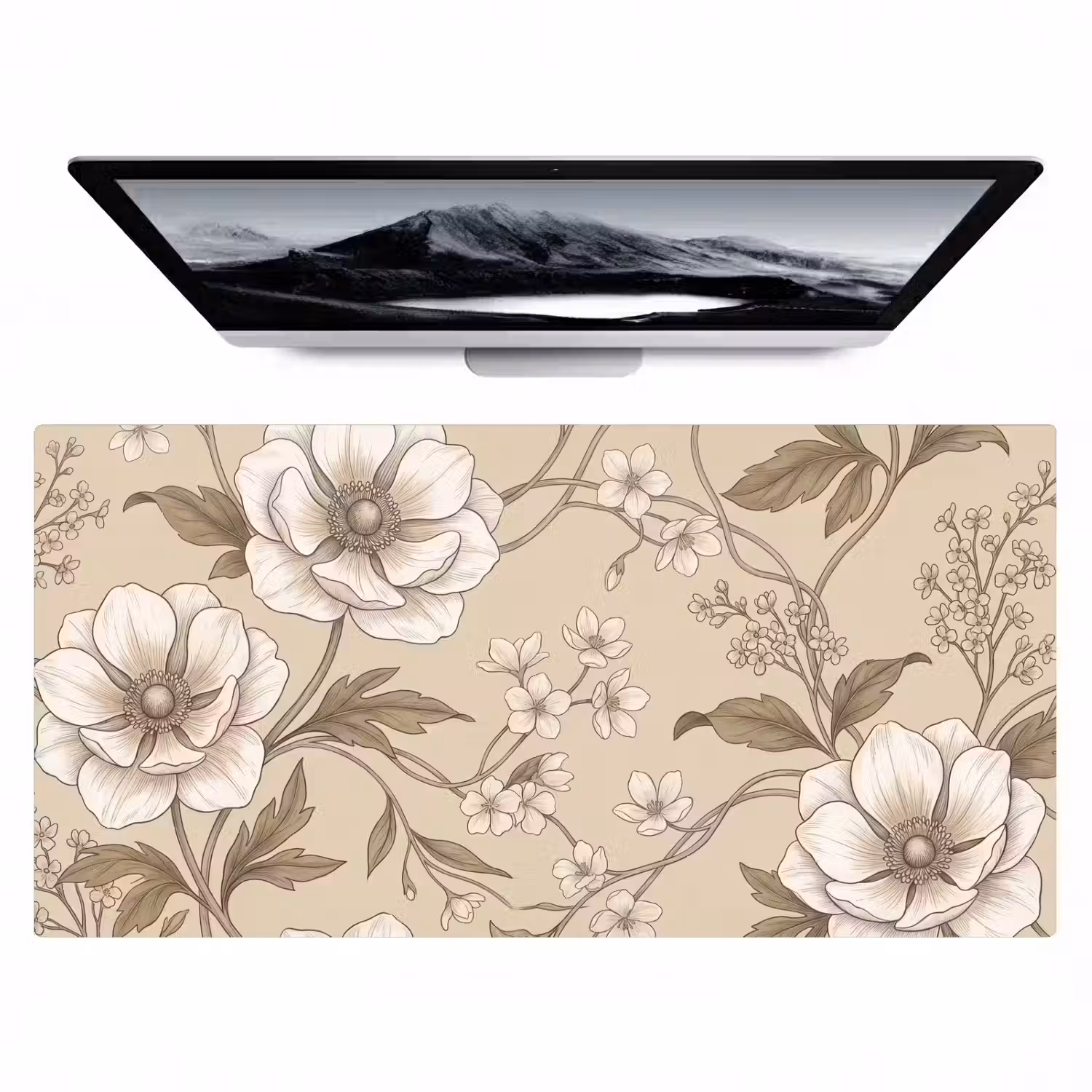 Bloemen - Patroon - Beige Muismat XXL klein -zzz3d