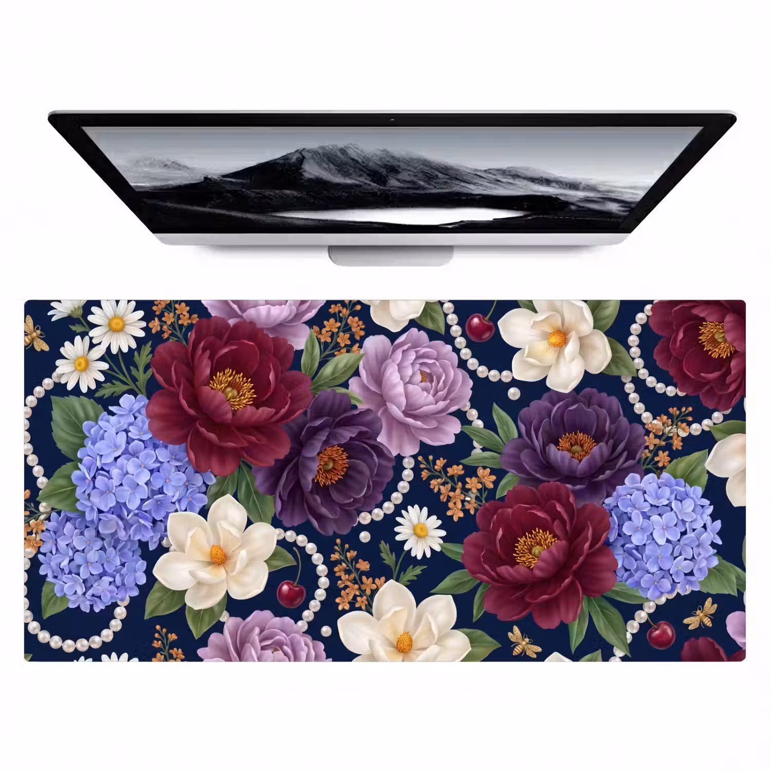 Bloemen - Parels - Decoratie - Modern - Blauw Muismat XXL klein -zzz3d