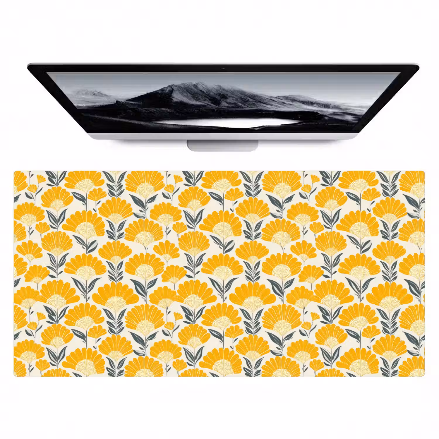Bloemen - Retro - Botanisch - Okergeel - Grijs Muismat XXL klein 681 -zzz3d