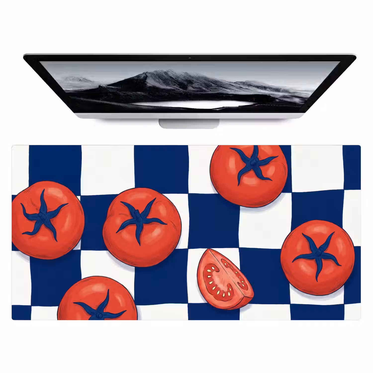 Eten - Tomaten - Keuken - Illustratie - Rood-Blauw Muismat XXL klein -zzz3d