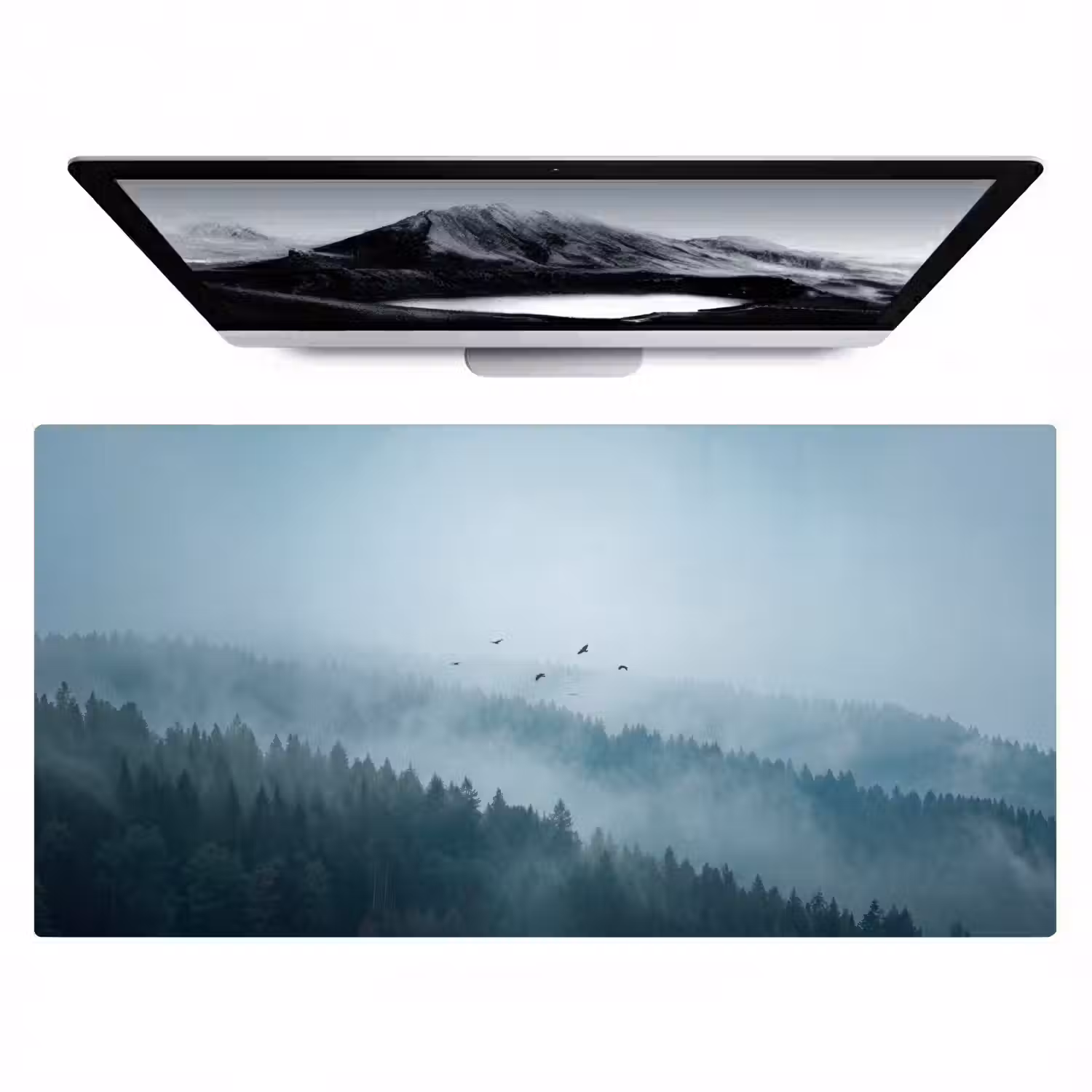 Bos - Mist - Vogels - Natuur - Groen Muismat XXL klein -zzz3d