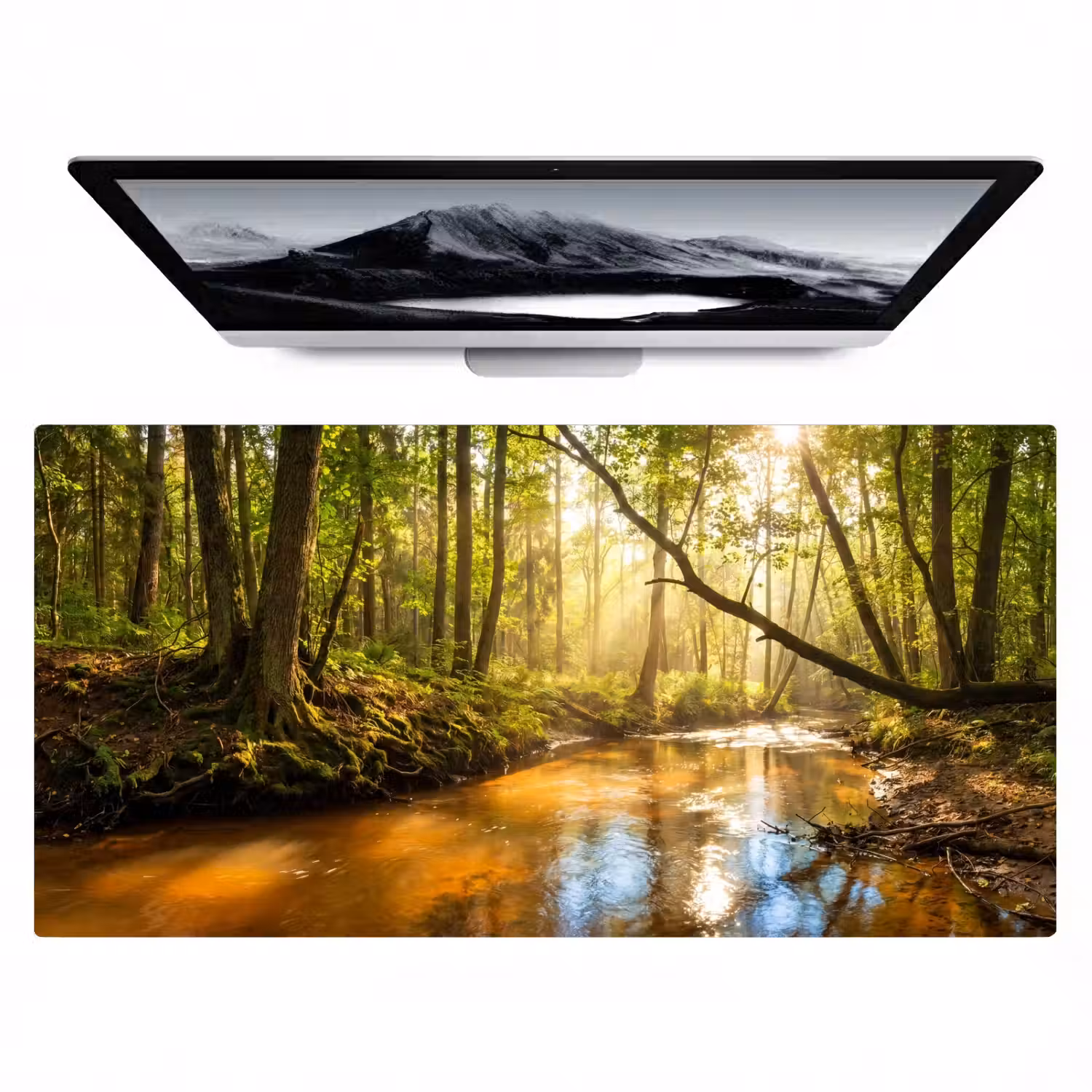 Bos - Beek - Zonlicht - Natuur - Groen Muismat XXL klein -zzz3d