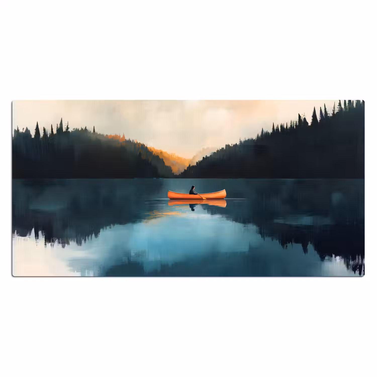 Bossen - Meer - Kano - Oranje Muismat XXL klein -3d_leeg